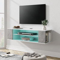 Wrought Studio 3-Tier Floating TV Stand Wall Mounted With 16-Colour Lights, Floating Entertainment Centre Strage Shelf,