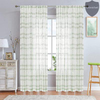 Homlpope Linen Curtain Panel Pairs For Living Room 63 Inch Length Geometric Check Backtab Rod Pocket Semi Sheer Window T