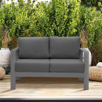 Ebern Designs Comfortable Couch Grey Patio Outdoor Double Small Sleeper Sofa Furniture With Aluminum Frame