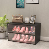 Wrought Studio 6 Pair Glass Door Shoe Box, Shoe Storage Cabinet with RGB Led Light