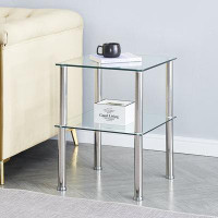 Wrought Studio Clear End Table, 2-tier Space Side Table, Modern Nightstand With Shelf, Sofa Table With Storage Shelve Fo