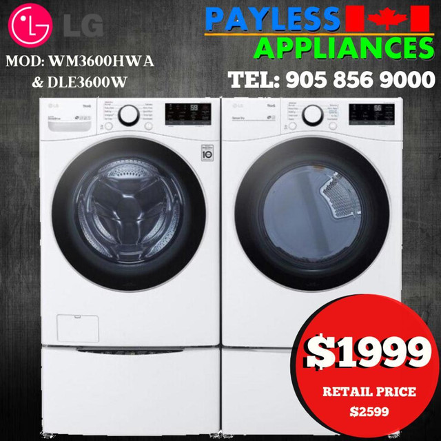 LG WM3600HWA 27 Front Load Washer 5.2 cu. ft. And DLE3600W 27 Electric Dryer Wi-Fi Enabled Pair Sale in Washers & Dryers in Mississauga / Peel Region