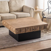 Wenty 41.73"Three-Dimensional Embossed  Pattern Square Retro Coffee Table With 2 Drawers And MDF Base