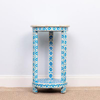 Bungalow Rose Hand-crafted Blue And White Bone Inlay Tall Table