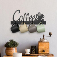 MyGift 4-Hook Coffee Cup Design Wall Mounted Mug Rack
