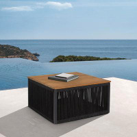 AllModern Delphi Outdoor Patio Coffee Table In Teak Wood And Black Rope