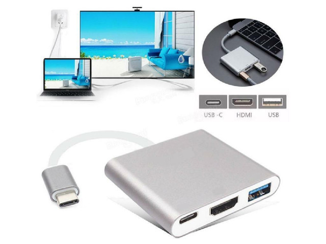 3-in-1 USB Type-C to HDMI+USB3.0+TYPE C Multiport Charging and Converter HUB Adapter - Silver in General Electronics in Québec - Image 4