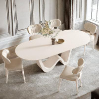 PULOSK 4 - Person White Stone Oval Dining Table Set