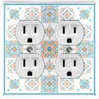 WorldAcc Metal Light Switch Plate Outlet Cover (Orange Blue Tile Square White - Single Toggle)