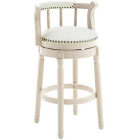 One Allium Way Elegant 26'' Seat Height White Leather Wooden Bar Stool, Perfect For Modern Bars And Kitchens, 1pc