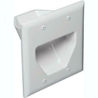 2-Gang Recessed Low Voltage Cable Pass Through Wall Plate - Whit