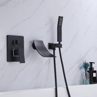 MODLAND Matte Black Wall Mount Bathtub Faucet With Handheld Shower Sprayer With Cupc Certified Pressure Balanced Valve W