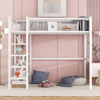 Mason & Marbles Metal Loft Bed With 4-Tier Shelves And Storage