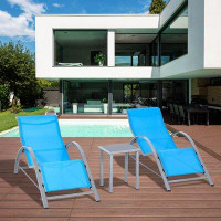 Wrought Studio Wrought Studio™ 3 Pieces Patio Lounge Chair Set PE Rattan Wicker Beach Yard Garden Sunbathing Chair With