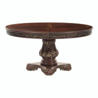 Darby Home Co Beautiful Cherry Finish with Gold Tipping 1pc Dining Round/Oval Table with Extension Leaf