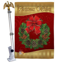 Breeze Decor Christmas Wishes - Impressions Decorative Aluminum Pole & Bracket House Flag Set HS114078-BO-02