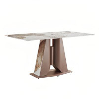 Orren Ellis Modern Minimalist Light Luxury White Rectangular Rock Slab Dining Table