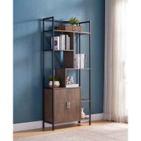 17 Stories Six Shelf Modern Bookcase With Two Door Storage Cabinet With Two Shelves