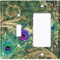 WorldAcc Metal Light Switch Plate Outlet Cover (Peacock Feather Butterfly  - (L) Single Toggle / (R) Single Rocker)