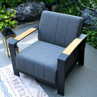 Moda Furnishings Lois Black Alu Patio Single Sofa With Dark Gray Cushions
