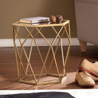Everly Quinn 19" Gold And Reflective Glass Hexagon Mirrored End Table