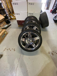 FOUR 18 INCH OEM MERCEDES AMG CHROME 18X8 +35 5X112 MOUNTED 245 / 40 R18 CONTINENTAL CONTI SPORT LIKE NEW SET !!