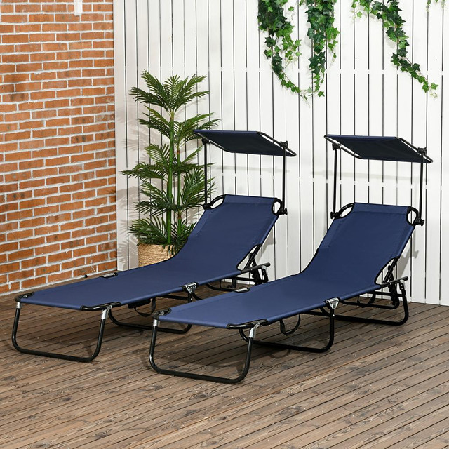 Outdoor Chaise Lounge Set 22" W x 74.8" D x 11" H Blue in Patio & Garden Furniture