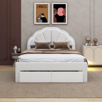 Red Barrel Studio Full Size Upholstered Platform Bed With Seashell Shaped Headboard, LED And 2 Drawers
