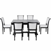 Latitude Run® 7-Piece Dining Table With 4 Trestle Base And 6 Upholstered Chairs With Slightly Curve And Ergonomic Seat B