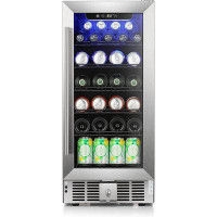 R.W.FLAME 33.8'' H X 14.9'' W X 25.8'' D 56 Cans (12 oz.) Freestanding/Built-In Beverage Cooler with 17 Bottle Wine Stor