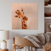 Indigo Safari Portrait Of A Giraffe On White I - Traditional Wood Wall Art - Natural Pine Wood