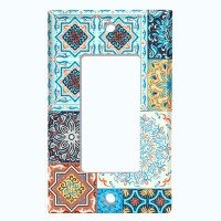 WorldAcc Metal Light Switch Plate Outlet Cover (Colourful Tile Patch Work   - Double Rocker)