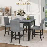 Lark Manor Aleira 5-Piece Counter Height Dining Set Wood Square Dining Room Table And Chairs Stools W/Footrest & 4 Uphol