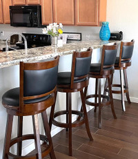 Swivel Counter Barstools Wood Leather Kitchen Stools Dining Chair Set