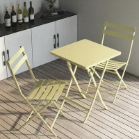 Ebern Designs 3 Piece Patio Bistro Set of Foldable Square Table and Chairs