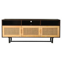 Bay Isle Home™ Trexm Espresso Retro Rattan 3-door Console Table & Tv Stand With Open Shelves For Tvs Under 75''