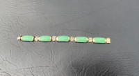 #377 - 14KT Yellow Gold, 31.43 Carat Green Apple Jade Bracelet 7.5”