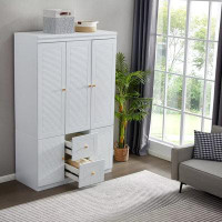 Latitude Run® Solid Manufactured Wood Armoire with 2 Drawers