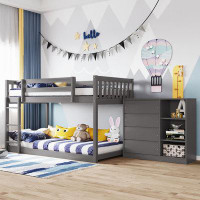 Harriet Bee Twin Over Twin Bunk Bed With 4 Drawers And 3 Shelves-Gray