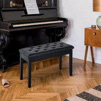 Latitude Run® Piano Bench, Duet Piano Chair With Faux Leather Padded Cushion And Wooden Frame, Button Tufted Keyboard Be