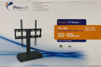 TV TABLE TOP STAND WITH TEMPERED GLASS SHELF AND ADJUSTABLE HEIGHT 32 INCH TO 55 INCH TV 40 KG88 LB WEIGHT CAPACITY