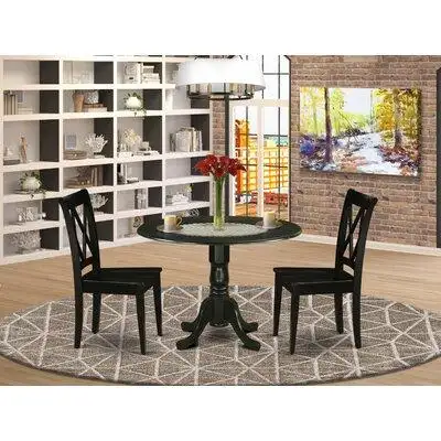 Charlton Home Willimantic 3 - Piece Drop Leaf Solid Wood Rubberwood Dining Set