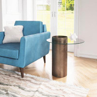 Latitude Run® Glass Top Drum End Table