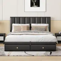 Latitude Run® Queen Size Upholstered Bed with Hydraulic Storage System and Drawer