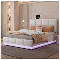 Wrought Studio Tufted Upholstered Platform Bed With Hydraulic Storage System, PU Storage Bed With LED Lights And USB Cha