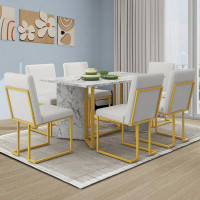 Mercer41 Luxury Style Dining Table and Chairs 7 Piece Set with Marble Top and Metal Legs
