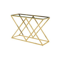 Everly Quinn Everly Quinn Living Room Modern Angled Stainless Steel Clear Glass Behind Sofa Couch Console Table In Gold