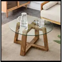 Ivy Bronx Modern practical circular coffee and tea tables. Made of transparent tempered glass tabletop