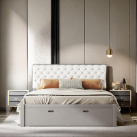 Latitude Run® Wood Platform Bed With Storage Headboard, Shoe Rack And 4 Drawers