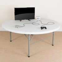 Flash Furniture 6-Foot Round Bi-Fold Plastic Event Folding Table with Handle